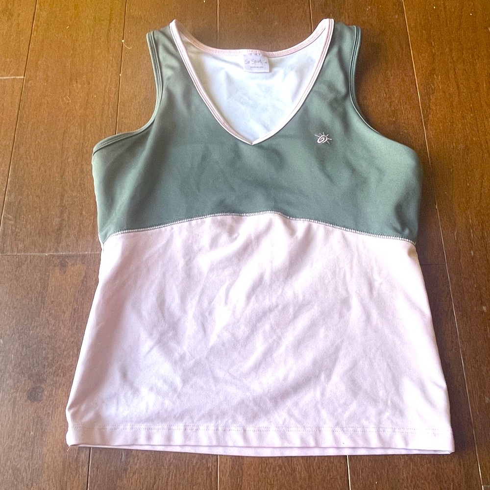 So Sporty Light Pink Gray Workout Gym Sports Bra Tank Top Size Large